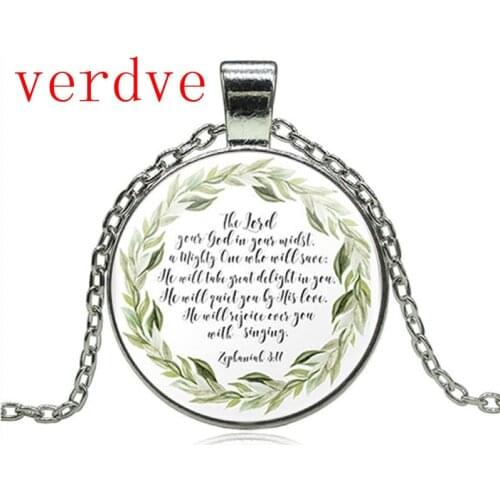 New The Lord Your God in your Midst Zephaniah 3:17 Bible Verse Necklace Glass Cabochon Pendant Inspirational Jewelry Gift