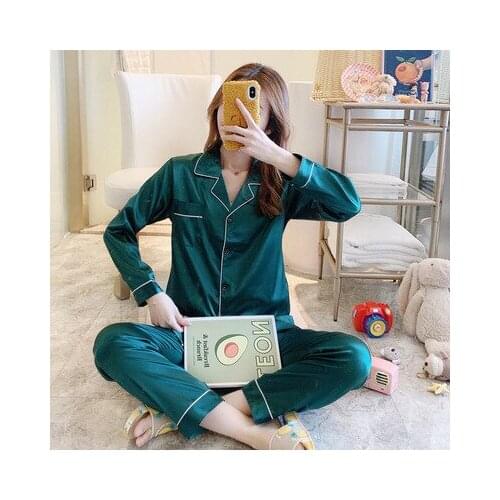 Imitation Silk Pajamas Womens Autumn Long Sleeve Ice Silk Two-piece Set Korean Version Casual Wear Home Clothes