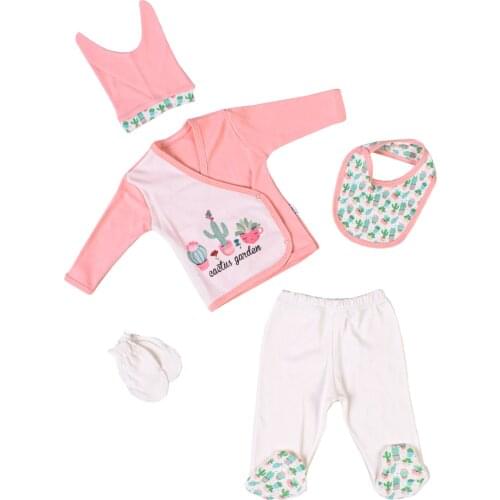 Newborn Baby 5 Pieces Gift Set %100 Natural Cotton OEKO Tex Certified For All Seasons Long Sleeve Top Infant Clothing