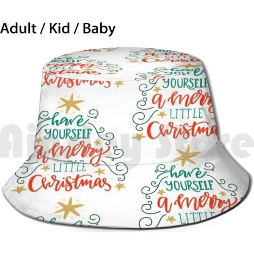 Merry Little Chrismas Sun Hat Foldable UV Protection Tree Christmas December Pattern He Drew Lines Rusembell Pink