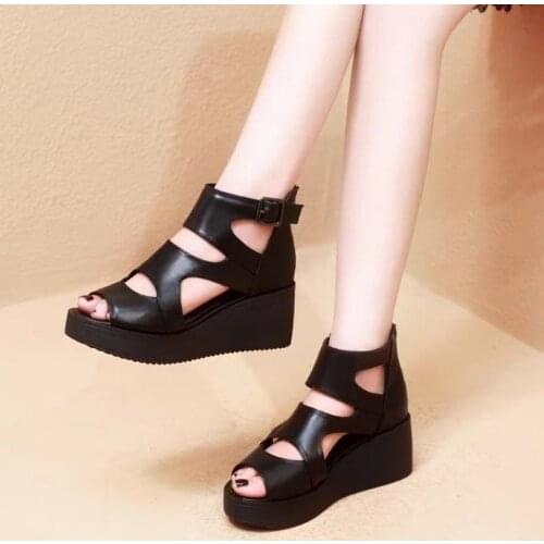 Sandals Women 2021 Summer Breathable Shoes All-match Black High-heeled Buckle Thick-soled Platform Wedge Shoes Open Toe Shoes
