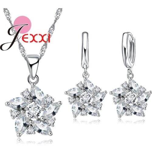 Eternal Love Sterling Silver Necklace Pendent Earrings For Women Engagement Gift Crystal Jewelry Set For Lady