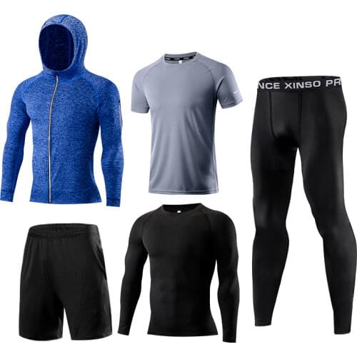 2019 Running Set Men 5PCS/Set Compression Basketball Tights Sports Suits Gym Fitness Training Sportswear Running Jogging Clothes