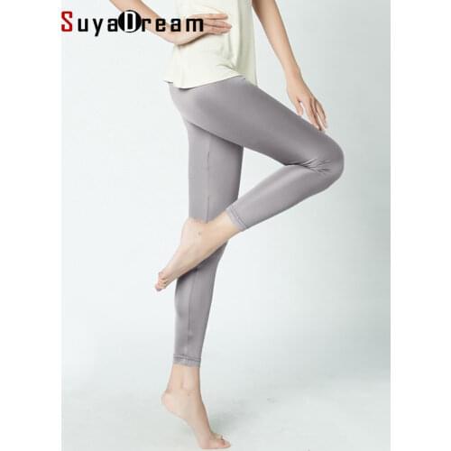 SuyaSream SILK Women Long Leggings Solid Slim Full Length Basic Plus Size Anti Emptied bottoming Pants