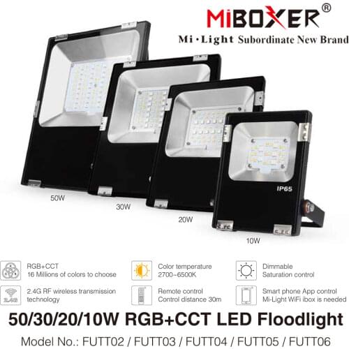 Milight RGB+CCT LED Flood Light 10W 20W 30W 50W 100W AC86-265V 2.4G Remote / WiFi Control IP65 Waterproof LED Floodlight