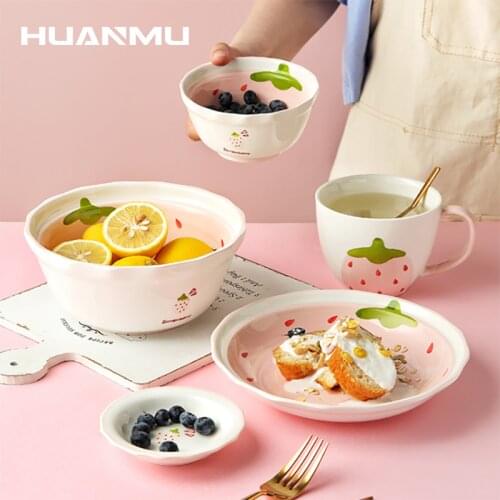 Strawberry Tableware Ceramic Bowl Girl Cute Rice Bowl Creative Personality Home Noodle Soup Bowl Dish Plate Tableware посуда