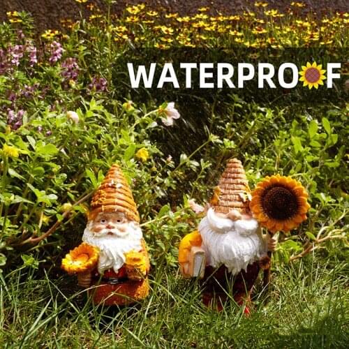 Gnome Decoration Beehive Gnome With Sunflower Bright Yellow and Tan Polyresin Outdoor Garden Statue Garden Statue Decor NW