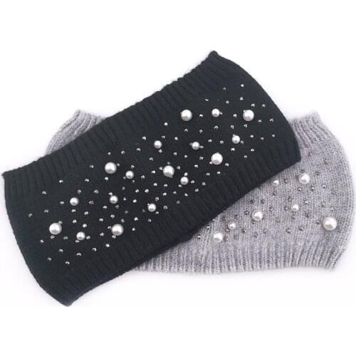 Casual Pearl Rhinestone Headbands For Women Girls Autumn winter Wool Warm Wide Stretch Headwear Hair Accessories headpiece