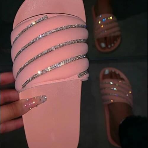 Women slippers Fashionable 2020 summer comfortable sequins flat bottom high quality Home Slides plus size beach ladies slippers