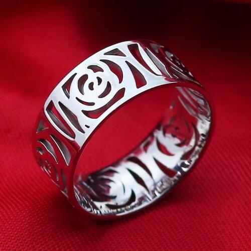 Stainless Steel Hollow Camellia Rings for Women Original Quality Luxury Wide Ring Brand Wedding Jewelry anillos Z389