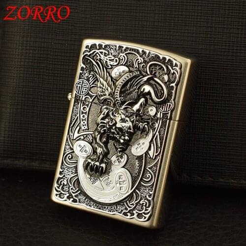 Zorro New High Quality Brass Grinding Wheel Kerosene Lighter Creative Personality Mens Smoking Accessories Tools Mens Gifts