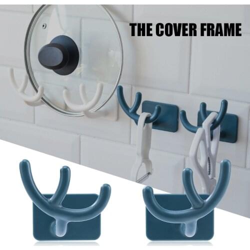 New 2pcs Antler Shaped Pan Cover Racks Wall Mount Self Adhesive Punch-free Mutifunction Pot Lid Holder for Kitchen Bathroom xqmg