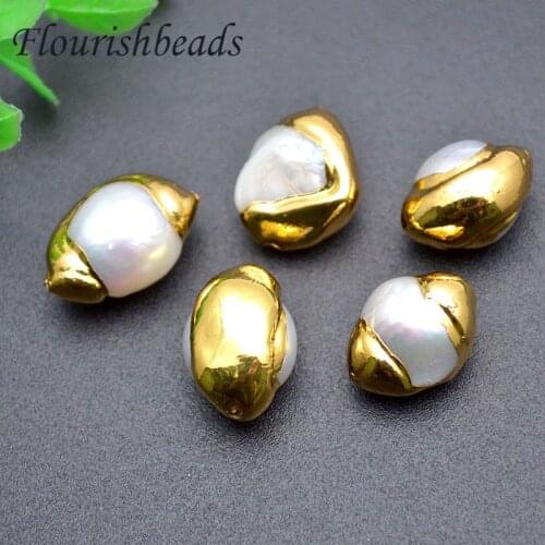 Anti-fading Gold Plating Natural White Pearl Oval shape Loose Beads for Jewelry Making Wholesale 20pc Per Lot
