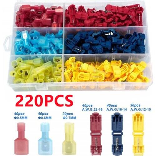 220PCS Box T Tap Wire Cable Connectors Terminals Crimp Scotch Lock Quick Splice Terminal Electrical Red Blue Yellow Connectors