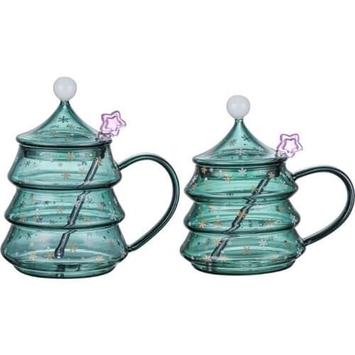 400/500ml Creative Christmas Tree Cup Tea Coffee Mug with Lid Star Spoon Glass