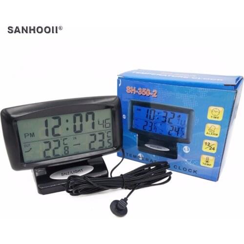 Auto Car 12/24 Hour Digital Indoor/Outdoor Thermometer Home Family Clock Temp Temperature Sense Backlight LCD Snooze Calendar