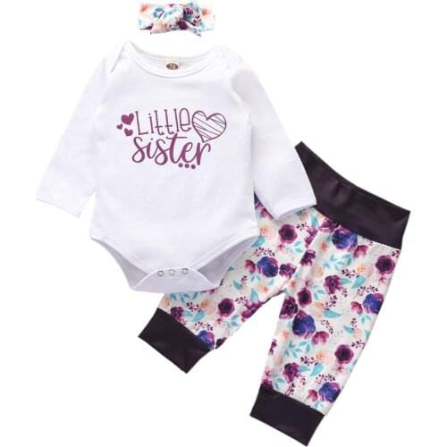 Cathery Baby Girl Clothes Little Sister Newborn Romper Floral Jumpsuit Clothes Long Sleeve 3PCS Outfits Set Winter Clothing Sets