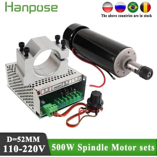 Free shipping 0.5kw Air cooled spindle motor ER11 chuck 500W Spindle dc Motor&52mm clamps&Power Supply speed governor For CNC