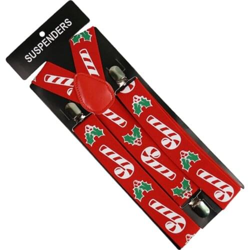Winfox Red Adjutsable Elastic Suspenders Men Women Shirt Christmas Belt Strap Braces