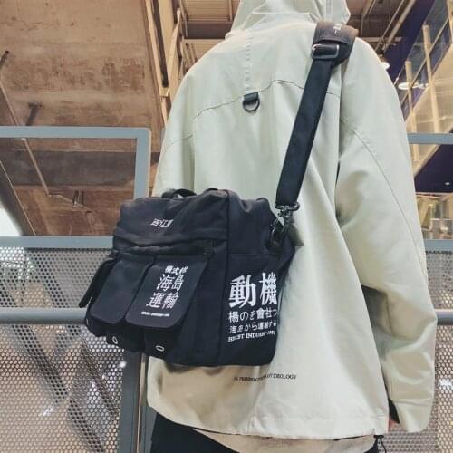 Japanese Style Canvas Zipper Buckle Y2k Diagonal Cross Bag Ladies Large Capacity Gothic Shoulder Bag Womens Punk Messenger Bags