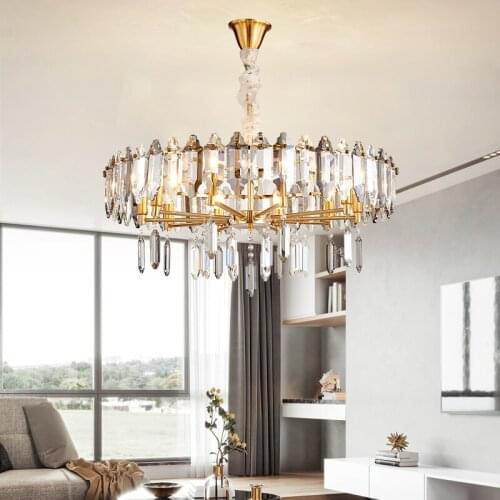 Modern Lustre Crystal Led Chandelier Lighting Gold Metal Living Room Led Pendant Chandelier Lights Dining Room Led Hanging Lamp
