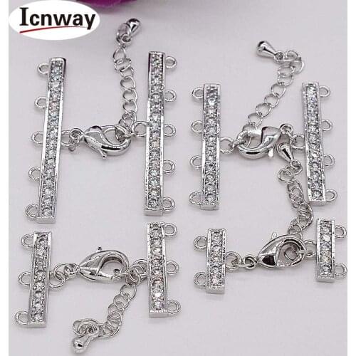 Rhinestone inlay Gold&silver Plated Clasps 2/3/4/5 Rows For DIY bracelet necklace Free shipping wholesale