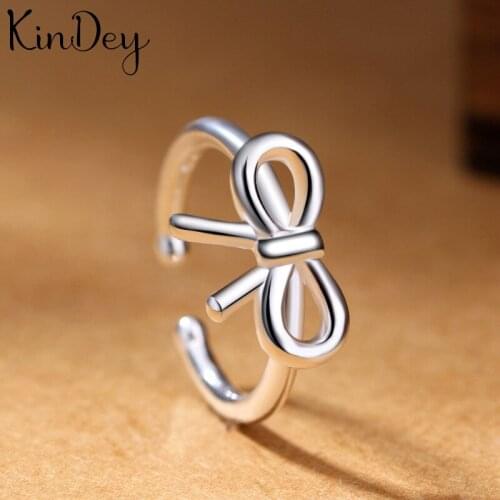 Kindey New Trendy Silver Color Bow Rings For Women Men Boho Vintage Jewelry Adjustable Size Finger Rings