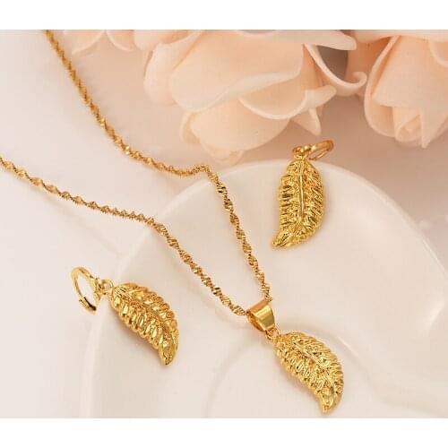 Bangrui african dubaii india arab Fashion Necklace Earring Set Women Party Gift Gold Color Leaf Necklace Earrings Jewelry Sets