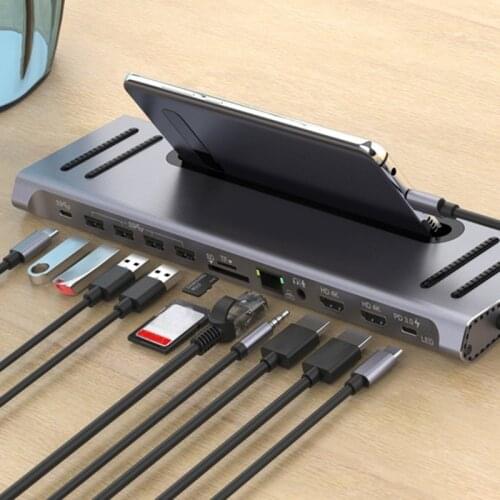 12in1 Type C Dock Station Hub USB C Docking Station Triple Display(HDMI PD3.0 SD TF Card Reader Gigabit Net 4USB Ports) K5DB