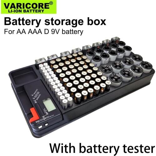 Battery Storage Box Holder Case/Organizer/Container AA AAA C D and 9V battery with Test voltage meter