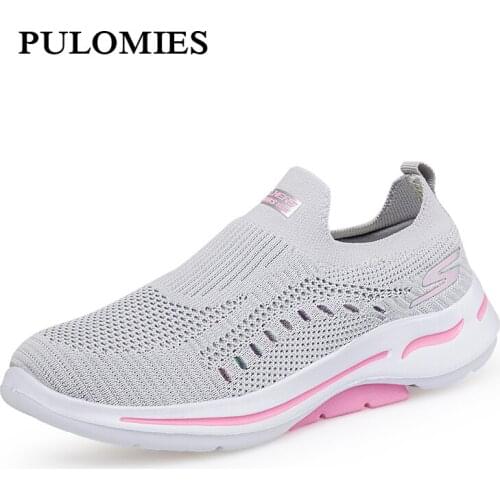 Sneakers Women Running Shoes Fashion Solid Breathable Mesh Casual Walking Shoes Woman Slip On Sports Shoes Cushion Men Sneakers