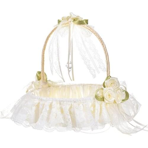 Lace Bamboo Weaving Flower Basket Wedding Decoration for Flower Girl