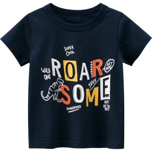 Summer Boys Girls Cartoon Dinosaur Navy T-shirts Kids Costume Cotton Children Short Sleeve Tops Boy girl Tees Clothes 2-9 Y