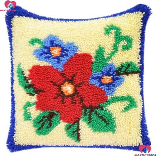 Latch Hook kits Pillowcase Flower Handmade Printed Canvas set Cushion Latch Hook Rug Kits DIY Needlework Unfinished accessories