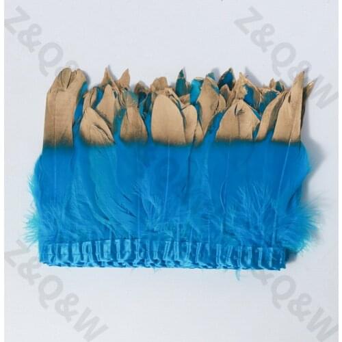 Natural lake blue goose feather spray gold head to make 2 meters cloth edge DIY shopping festival costume dress skirt decoration