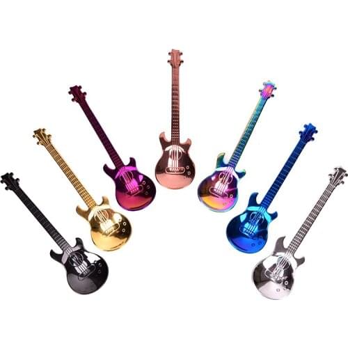 Stainless Steel Guitar Spoons Rainbow Coffee Tea Spoon Flatware Drinking Tools