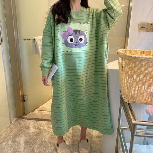 Oversized Sleepwear Women Nightgown Comfy Sleep Dress Soft Cotton Sleep Shirt Long Sleeve O-Neck Night Dress Sleep Lounge