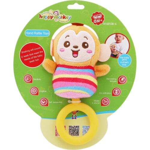 Lovely Animal O Shape Fun Educational Cognition Gift Infant Round Hand Bell Kids Rattle Plush 13cm Soft Kids Toy