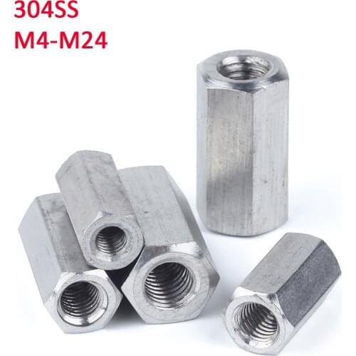 Hexagonal Bar Long Nut Coupling Hex Nut Rod 304 Stainless Steel Connection Thread M4 M5 M6 M8 M10 M12 M14-M24 All-Thread Stud