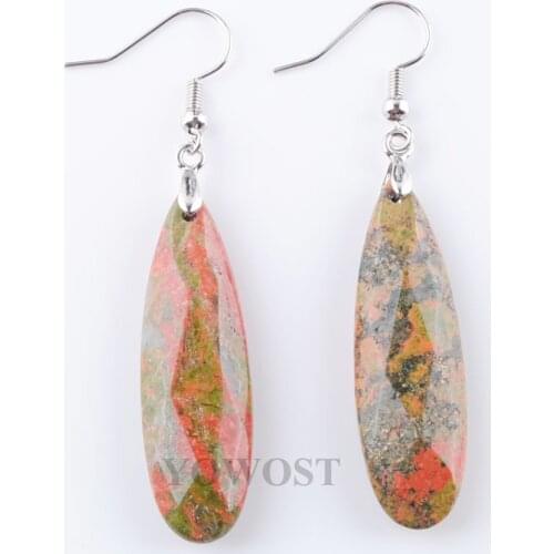 Natural Stone Unakite Jasper Earrings Reiki Beads Dangle Hook Drop Earring Vintage Polygon for Female Jewelry Gift QR3198