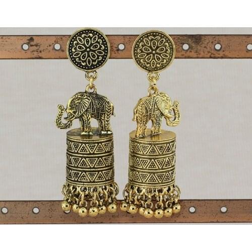 1 Pair Retro Ethnic Indian Elephant Tassel Dangler Earrings Vintage Women Bridal Jewelry Gifts Wedding Party Decor