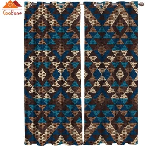 Diamond Ethnic Style Indian Civilization Window Curtains Living Room Outdoor Fabric Drapes Curtain Home Decor