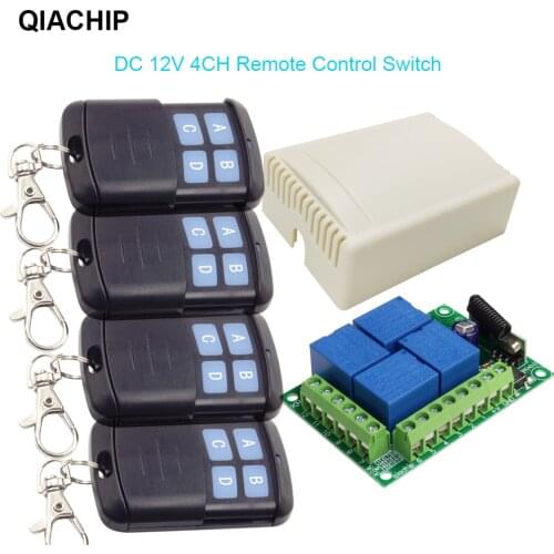 QIACHIP 433Mhz Universal Wireless Remote Control Switch DC 12V 4CH Relay Receiver Module + 4pcs RF controllor Transmitter DIY
