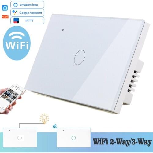 WIFI Touch Light Wall Switch White Glass Blue LED 118*72mm Smart Home Phone Control 1Gang 2Way Round Alexa Google Home Alice