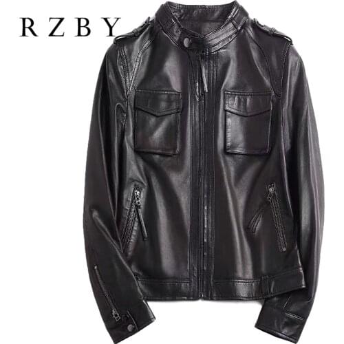 RZBY M-5xL 100% real sheepskin Haining leather jacket womens Genuine leather coat Slim locomotive women Motorcycle leather