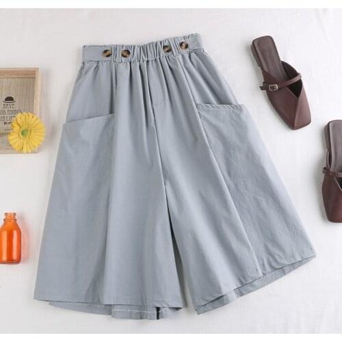 Cotton Summer Korean Style Wide Leg Capris Women Short Pants High Elastic Waist Shorts Female Vetement Femme 2021 Harajuku D40