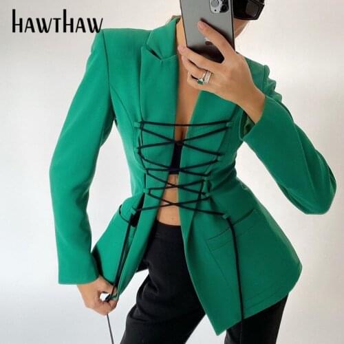 Hawthaw Women Autumn Winter Bandage Long Sleeve Office Lady Female Blazer Business Tailored Coat 2020 Fall Clothes Streetwear