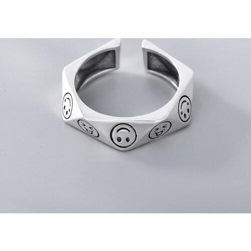 Luxury Double Ring Simplicity Vintage Wave 925 Sterling Silver Open Adjustable Gap Rings For Women Fashion Punk Smiley Ornaments