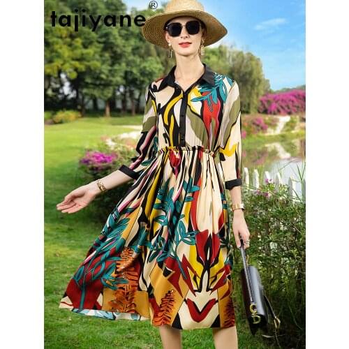Women for Dress 100% Silk Summer Dress Floral Printing Womens Clothing Woman Real Silk Dresses Ropa Mujer TN2539