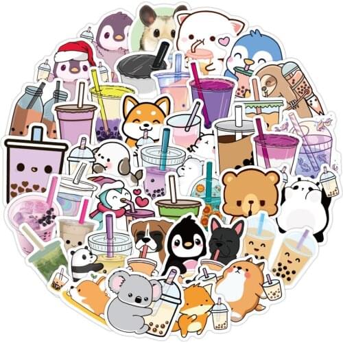 10/30/50 PCS Pearl Milk Tea Cute Animal Graffiti Stickers Waterproof Suitcase Guitar Toy Decoration Stickers Wholesale